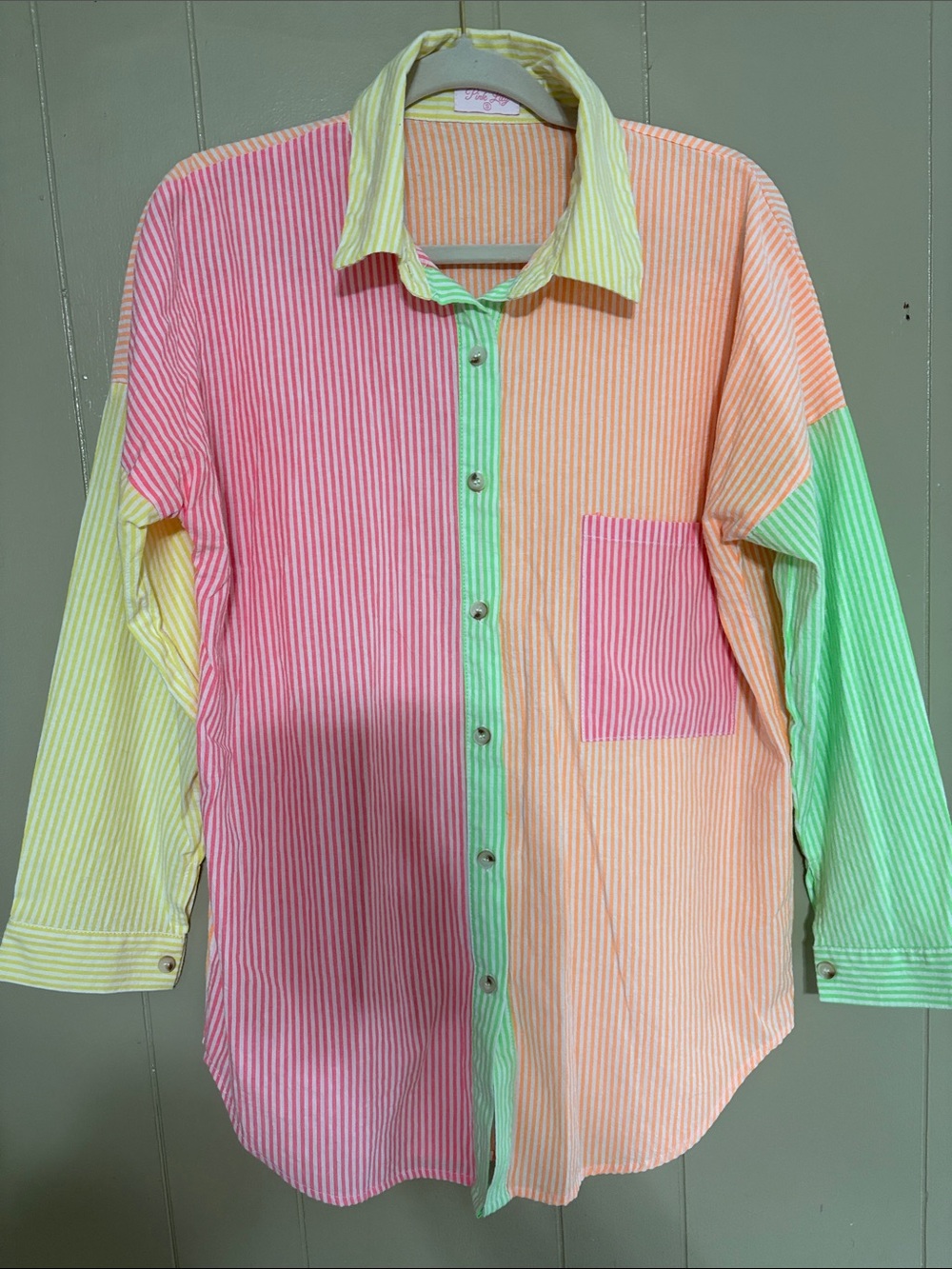 Pink Lily Striped Button-down Blouse